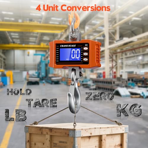 Digital Crane Scale 2200lb/1000Kg Digital Hanging Scale with LCD Screen, Crane Scale Industrial Heavy Duty with Unit Change, High Precision Crane Scale for Market, Farm, Construction, Factory - color: Orange
