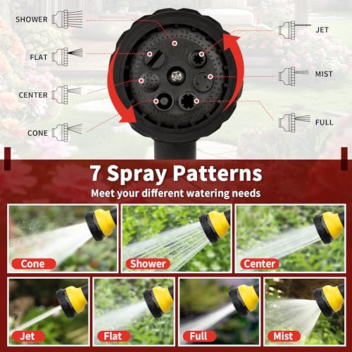 NEXCOVER Garden Hose Nozzle Sprayer - 7 Adjustable Watering Patterns Nozzle for Water Hose, Non-Slip Garden Spray Nozzle for Car Washing, Watering Plants, Pets Showering, Lawns Cleaning, Yellow - color: Yellow