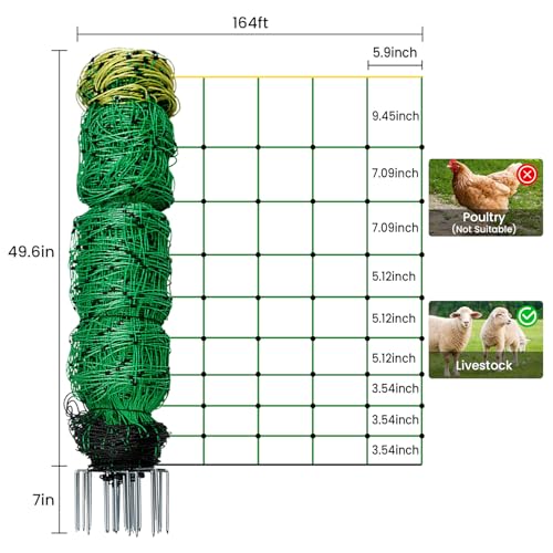 Electric Fence Netting, 164'L x 49.6" H Movable Livestock Nets for Sheep