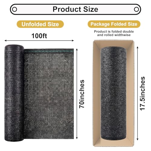 Shade&Beyond 5'10" x 100 FT 50% Shade Cloth Roll, Black | Eyelets Sun Protection Shade Mesh Tarp, UV Resistant Sun Shade Net for Greenhouse, Garden, Patio, Plants