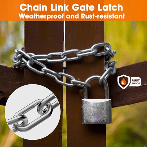 Gate Chain Lock, 23.6 Inch Chain Fence Gate Latch, Silver Dia 5mm-2Pcs | Outdoor Hardware Lock Chain with Carabiner for Yards, Pet Cages, Horse Goat Dog Stall Barn and Fence Gates - color: Silver Dia 5mm-2Pcs
