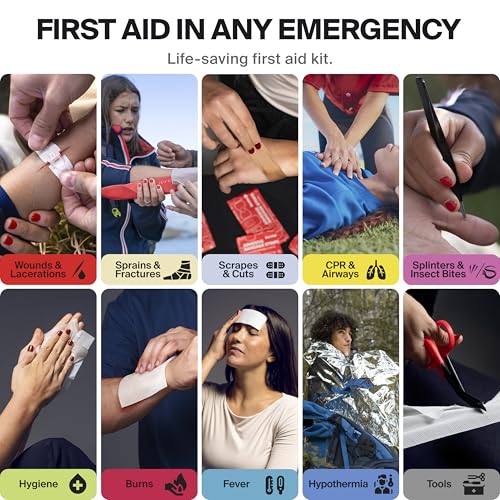 SurviveX Large Pro First Aid Kit, Labeled Pockets, Zip Stitch Wound Closure | Emergency kit for 5-6 people, close wounds without stitches, organized first aid for car, home, travel, camping, outdoors