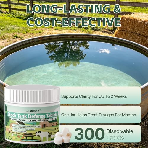 Stock Tank Defense Tablets – Stock Tank Care for All Livestock Water Troughs – Helps Reduce Visible Buildup, Sludge & Muck – Easy & Animal-Safe Care for Horses, Cattle, Goats & Chickens, 300 Count