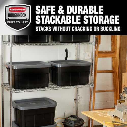 Rubbermaid Heavy Duty Black Storage Bins Plastic Totes with Lids for Storage, Stackable, Large Capacity, Durable, Multipurpose, 14 GAL, 6 Pack (14 GAL - 6 Pack Solid Black and Grey) - size: 14 Gal - 6 Pack