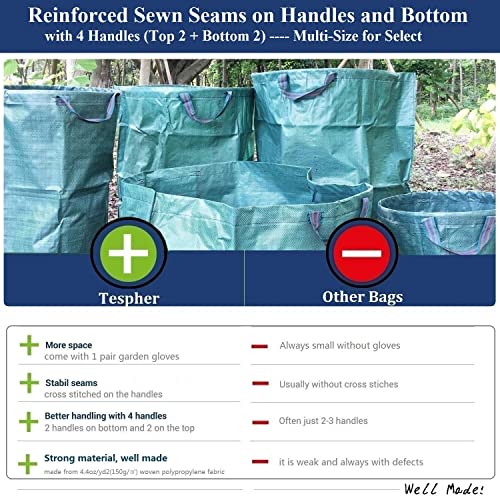 Standard 2-Pack 32 Gallon Lawn Garden Bags Big (D18,H30 in) Yard Waste Bags W/Gardening Gloves for Leaf Bag,Grass Clippings,Yard Debris Bin,Camping Trash Container,Recycling Bin,Laundry Bag 4 Handles