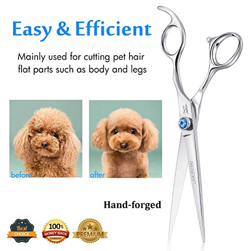 JASON Dog Grooming Scissors Shears - 7" Straight Ergonomic Pet Trimming Kit | Premium Cats Shear with Offset Handle and Jewelled Screw, Sharp, Comfortable, Gift - size: 7.0", style: Straight