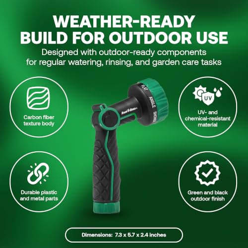 Rain Bird TCNZL8P Garden Hose Nozzle - 8 Pattern Thumb Control Water Spray | Adjustable Nozzle for Watering Plants, Outdoor Cleaning, Carbon Fiber Texture Grip, 3/4 In Threaded Connection, Green & Black - size: 8-Pattern