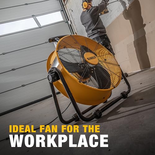 DEWALT 20 Inch Floor Fan, 180° Adjustable Tilting Drum Fan DXF2042 | 5000CFM 3-Speed High Velocity Fan Quick Cooling Portable Metal Industrial fan for Shop/Garage/Gym/Patio/Warehouse Yellow - style: DXF2042