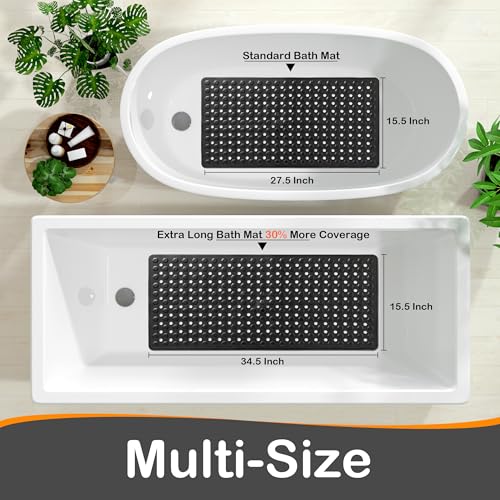 Yimobra Bathtub Mat Non Slip, 27.5"X15.5" Machine Washable Shower Floor Mat, Soft on Feet, Bathmat with Drain Holes and Suction Cups, Bathroom Essentials, Black - color: Black, size: 27.5 X 15.5 Inch