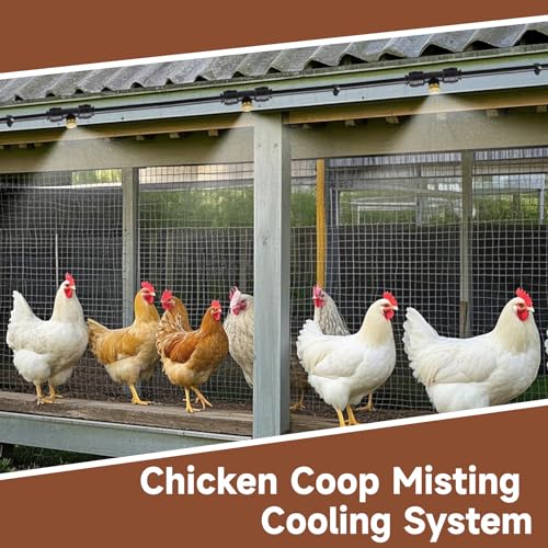 BJADE'S Chicken Coop Misting Cooling System,39.4ft Mist Hose Kit for Chicken Coop,Garden,Greenhouse,Outside Patios,Trampoline,Fan,Deck,Umbrella