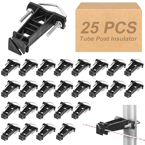 25 Pcs Tube Post Insulator, Electric Fence T Post Insulators for Electric Fence Wire, Fits Chain Link, Square or Round Tubing, White Vinyl Picket Fence (Black) - color: Black, size: 25 Pack