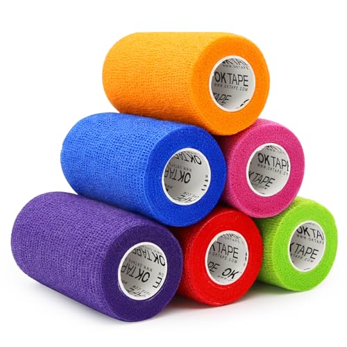 OK TAPE Self Adherent Cohesive Bandages Wrap 6Packs 4" x 5 Yards | Non-Woven Elastic for Thumb Finger Wrist Ankle Self Adhesive Bandage Wrap Breathable Vet Wrap Bandages Tape (Mixed Colors) - color: Mix Color 01, size: 4 In x 5 Yards