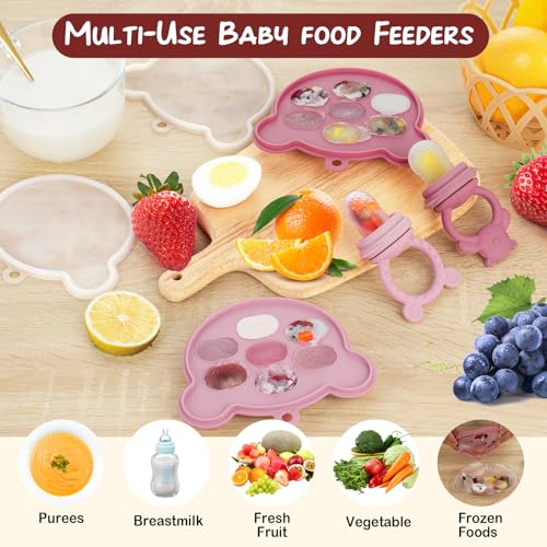 Baby Breastmilk Popsicle Molds & Baby Fruit Feeder (6 Pack), WAJIAYON Infant Food Freezer Tray Storage Containers, Silicone Teething Pacifier Feeder and Teether for Babies - color: 3-Pink