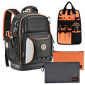 Tool Bag Backpack with 2 Canvas Tool Pouch Tool Kit, 75 Pockets & Loops Heavy Duty Tools Organizer/HVAC Tool Carrier for Eelectrician/Construction Work with Molded Base and Combination Lock, Black - color: Black1