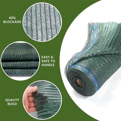 6' x 100 FT 60% Shade Cloth Roll Green | Green HDPE UV Resistant Breathable Eyelets Sun Protection for Greenhouse Garden Fence Pergola Patio Flower Plant Kennel - size: 6'x100ft - 40% - GRN