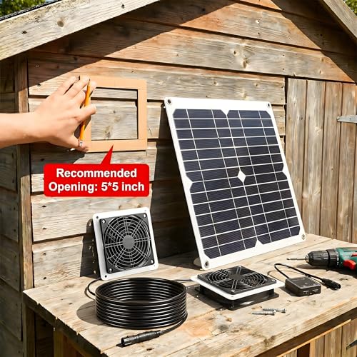 20W Monocrystalline Solar Powered Dual Exhaust Fan Kit with Switch | IP54 Waterproof, USB Ports, for Chicken Coop Greenhouse Shed RV Pet House, Outdoor Ventilation, Easy Install, Year-Round Use