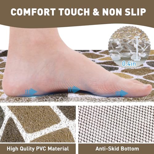 Square Shower Mat Non Slip: 24 x 24 Inch Extra Large Shower Mats with Drain Hole in Middle - PVC Loofah Anti Slip Shower Floor Matt for Inside Shower - color: Coffee Cobblestone, size: 24" x 24" (Square)
