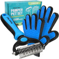 Maxpower Planet Pet Grooming Brush and 2X Grooming Gloves Combo - Double Sided Dematting, Deshedding Undercoat Rake for Dogs and Cats - Reduce Shedding Easily - Blue | Cat & Dual-Sided Rake, Dematting, Adjustable Fit, Machine Washable, Dog Brush for shedd