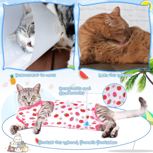 Kacctyen 6 Pack Cat Recovery Suit After Surgery Anti Licking,Fruit,Medium | E Collar Alternative for Spay Wounds, Breathable Post Neuter Protection, Prevents Scratching, Comfortable Onesie for Kittens - size: Medium, style: Fruit