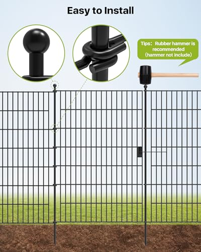 Garden Fence Animal Barrier with Gate 40in(H) x23ft(L) | 10Panels Heavy Duty Metal Wire No Dig Decor Fencing,Tall Outdoor Dog Safety Fences with Stake,Temporary Edging for Yard