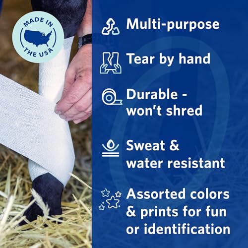 PowerFlex Equine – Extra Strong Self-Adhering Bandage Wrap – Wound Care, Compression & Support Bandage for Horses, Cows & Dogs – White, 4 inch, 4 Rolls (Resealable Case) - color: White