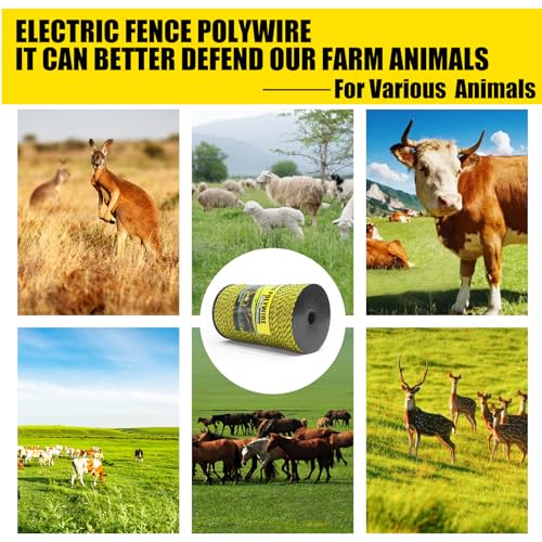 Upgrade Electric Fence Polywire 3285FT,1000 Meters, 6 Stainless Steel Strands for Reliable Conductivity, Portable Electric Fencing, UV Resistant, Rust Resistant, Highly conductive, Easy to Install - size: 3285 Feet