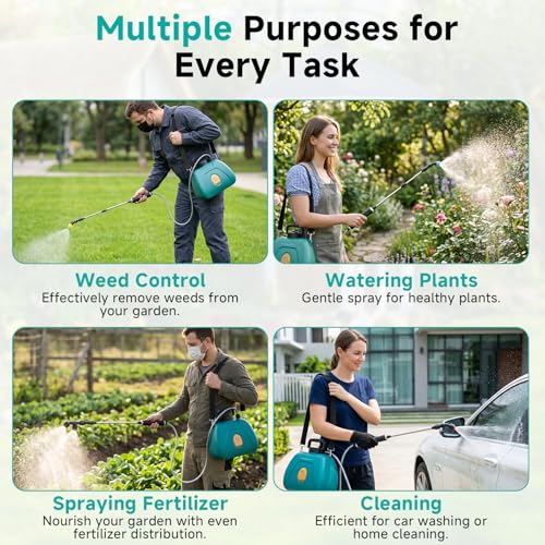 Battery Powered Garden Sprayer 2 Gallon, 7.4V High Pressure Rechargeable Weed Sprayer with 3 Pressure Mode, 5 Spray Nozzles, Telescopic Wand, Battery Indicator, Adjustable Strap for Lawn Garden, Green - color: Green