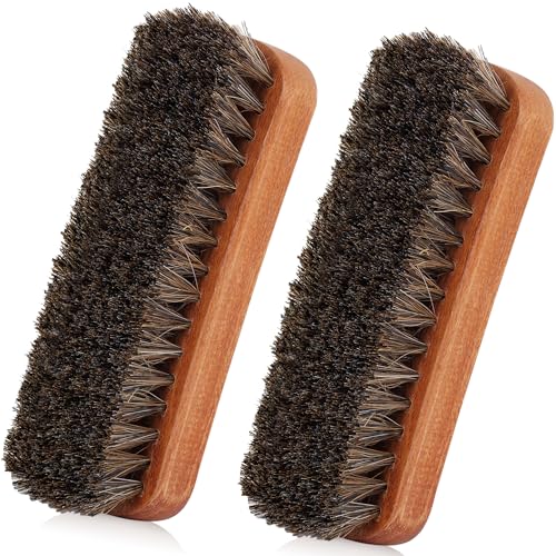 TAKAVU Shoe Brush 100% Genuine Horse Hair, Won't Scratch Leather (2pcs) | Horsehair Shoe Shine, Buff & Polish Brush for Boots, Dress Shoes, Bags, Belts & Furniture, Concave Wood Handle - size: 2pcs