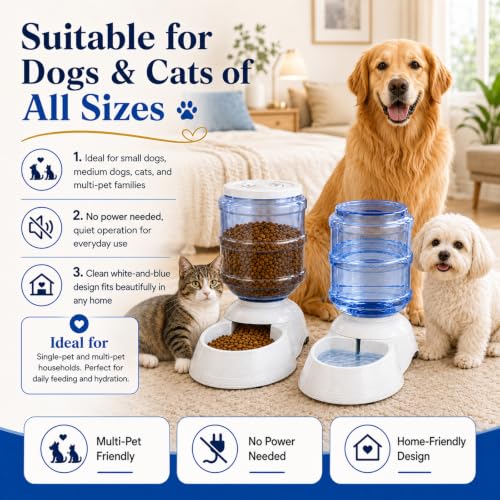 Automatic Dog Feeder and Water Dispenser Set for Large Dogs, 3 Gallon Gravity Dog Cat Food and Water Dispenser Set with Pet Food Bowl,Large Pet Food Water Dispenser Station - size: 3 Gallon Set