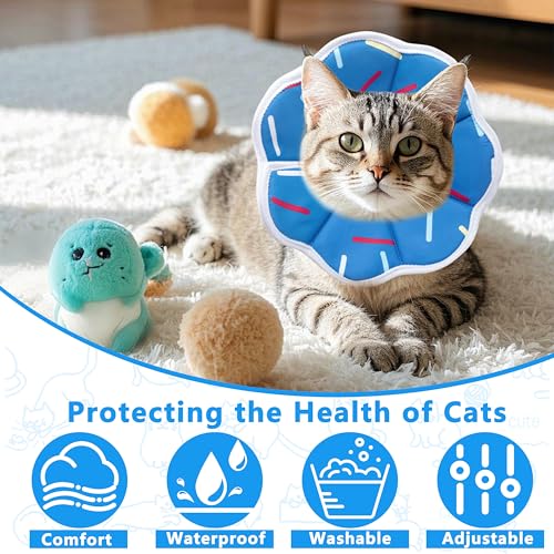 Soft Adjustable Cat Cone Collar, Comfortable Cat Recovery Collar - color: Blue Stripe, size: Large