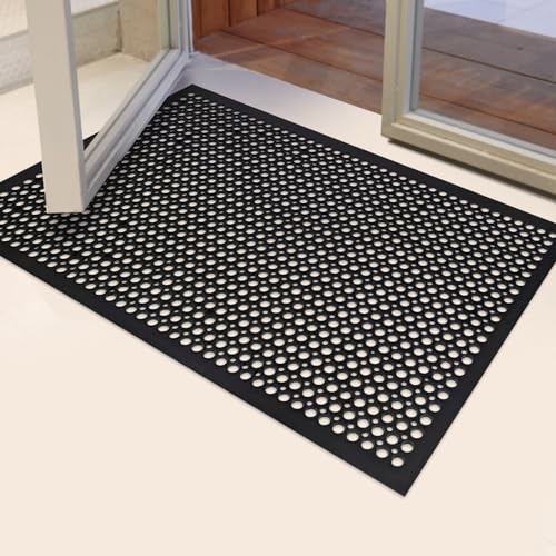Rubber Floor Door mat Anti-Fatigue Commercial Restaurant Floor Mats 36" x 60" New Heavy Duty Non Slip Rubber Kitchen Drainage Mat Black Bar Floor Mat - size: 60"L x 36"W x 0.4"Th