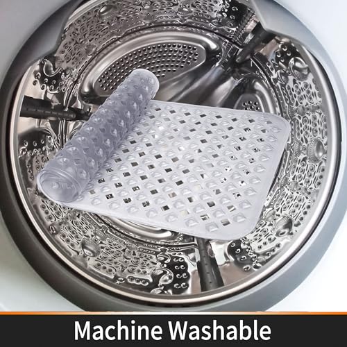 Yimobra Square Shower Mat Non Slip, Super Strong Suction Cups, 21"X21" Bath Tub Mat with Drain Holes, Machine Washable Fast Draining Bath Mats, Bathroom Essentials,Clear Gray - color: Clear Gray, size: 21 X 21 Inch