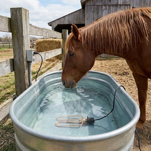 Farm Innovators DPH-15 Outdoor Water Tank Heaters Livestock Stock Tank Drain Plug Water De-Icer Designed for Rubbermaid Tanks, Brown | Thermostatically controlled heater operates only when necessary, for use in all Rubbermaid stock tanks - size: Single