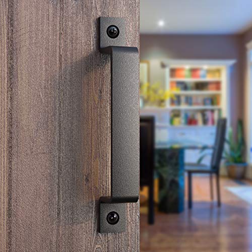 8 Inch Straight Bar Barn Door Handle - Black Cast Iron Pull for Sliding Doors, Gates, Sheds, Fences, Closets - Indoor Outdoor Farmhouse Hardware - size: 8 Inch, style: Straight Bar