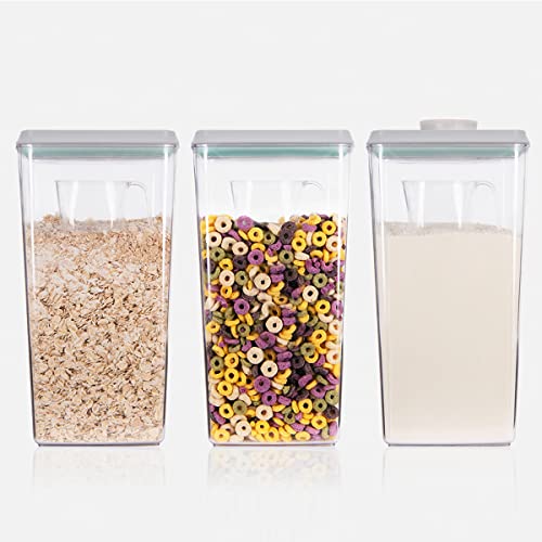 Airtight Pop Cereal Container, 3300ml Each Large Cereal Containers with Scoops Food Storage Canister Dispenser Perfect For Cereal Flour Spaghetti Rice Kitchen Organizing 3.5qt - color: 3300ml*3