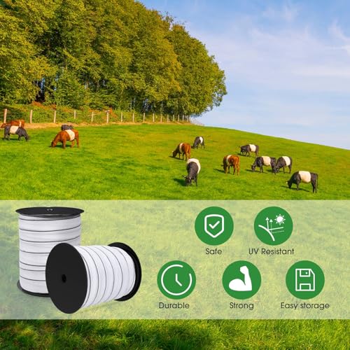 2 Rolls 500 ft x 1/2 Inch Electric Fence Polytape for Horse Livestock Cattle, High Visibility Electric Fencing Tape for Farm Temporary Horse Fence - size: 500ft X 1/2in