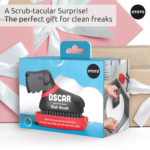 (NEW) OTOTO Oscar Dog Dish Brush - Dog Gifts, Daschund, Wiener Dog, Dish Scrub Brush, Dish Scrubber, Kitchen Vegetable Scrub Brush Palm Brush, White Elephant Gifts, Cute Kitchen Gadgets - style: Oscar