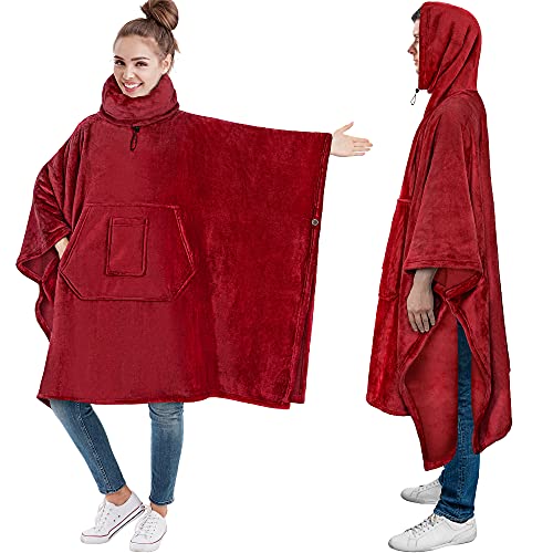 PAVILIA Wearable Blanket Poncho Women Men, Oversized Hoodie Sweatshirt Sweater Neck Warmer, Fleece Soft Hug Sleep Pod Adult - color: Wine Burgundy, size: Fleece
