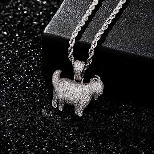 TOPGRILLZ Goat Chain Gold Necklace for Men Eagle Chain Rope Iced out Cubic Zirconia 14K Gold Plated Stainless Steel Necklace 24" Birthday Gifts - style: Silver Goat