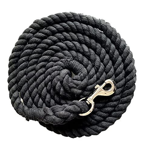 Majestic Ally Pack of 2 Solid Cotton Lead Rope for Horses & Livestock – 10 Foot Long and 5/8 inch (16MM) Thick - Replaceable Heavy-Duty Satin Bolt Snap – Handmade – Soft, Broken in Feel (Black) - color: BLACK