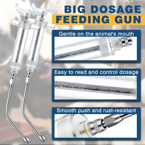 Threlaco 20ml 2 Pcs Drench Gun for Goats, Sheep & Cattle, Clear | Reusable Small Goat Drench Syringe, Adjustable Veterinary Medicine Feeding Syringe, Continuous Dosing for Livestock, Horse - color: Clear, size: 20ml