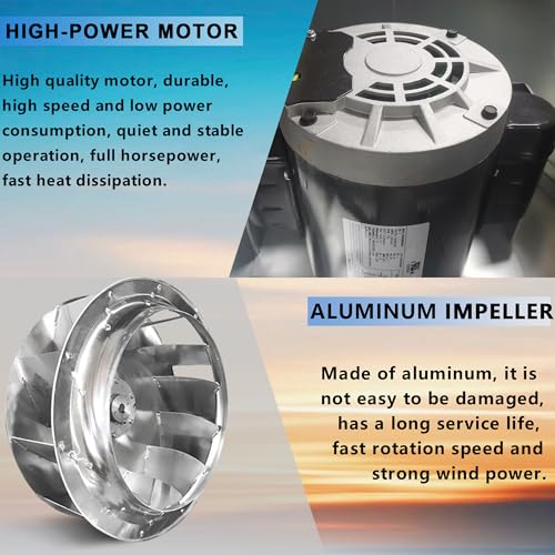Restaurant Canopy Hood Grease Rated Exhaust Fan- Food Truck High-Speed Direct Drive Centrifugal Upblast Exhaust Fan 0.5HP 110 Volt Single Phase Motor 1900-2600 CFM - size: RDU08