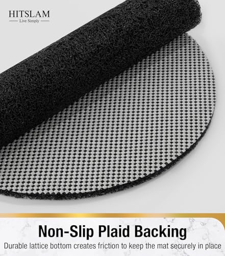 HITSLAM Oval Loofah Shower Mat Non Slip, 27x16 Inch, Black | Bath Mat for Textured Tub & Inside Shower Stall, No Suction Cups Quick Drying PVC Porous Floor Mat, Soft Foot Exfoliating - color: Black