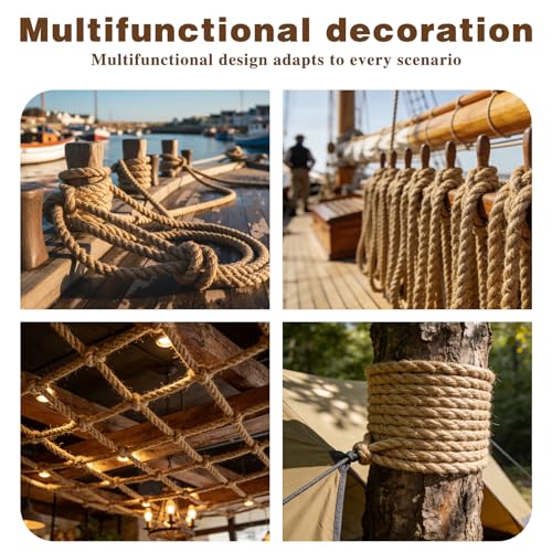 1 1/2 Inch x 50ft Jute Rope Natural Thick Heavy Hemp Rope Nautical Ropes Twisted Manila Rope for Crafts, Climbing, Bundling,Anchor, Hammock, Nautical, Cat Scratching Post, Tug of War, Decorate - size: 1 1/2 Inch x 50 Feet