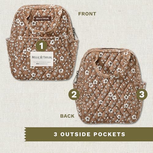 Bella Taylor Lunch Tote, Quilted Lunch Bag, Vintage Vine Brown | Lightweight quilted cotton lunch box, easy-to-clean PEVA lining, 3 outside/1 inside pocket, durable construction - color: Vintage Vine Brown