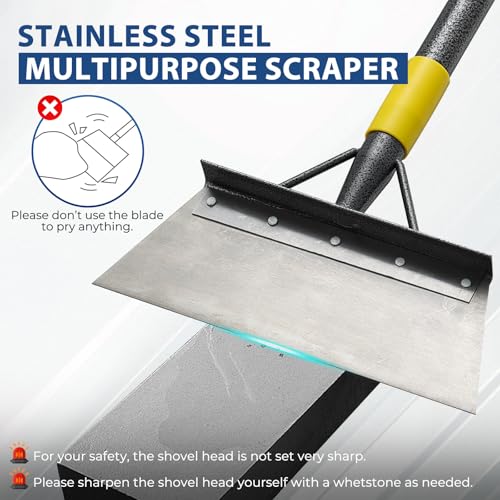 Floor Scraper Long Handle Heavy Duty, 60" Multifunctional Cleaning Shovel, Ice Scraper Stainless Steel Garden Tools Weed Scraper for Cleaning,Weeding,Scraping,Ice Remove,Landscaping,Yard