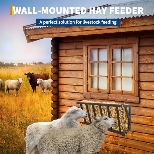 Wall Mounted Hay Feeder & Blanket Holder, 27" Heavy Duty Steel Hay Rack for Horse Stall, Goat Shed, Sheep Barn, 16 Gallons Large Capacity Feeder Organizer for Feeding and Storage | for Horse Stall, Goat Shed, Sheep Barn, 16 Gallons Large Capacity Feeder O
