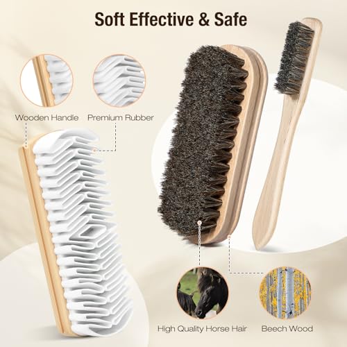 3Pcs Shoe Shine Kit, 2Pcs Horsehair Shoe Brush and a Suede Eraser | Horse Hair Brush for Leather, Suede Brush for Shoes, Shoe Care Set Cleans and Polishes Leather, Suede and Boots - size: 3PCS