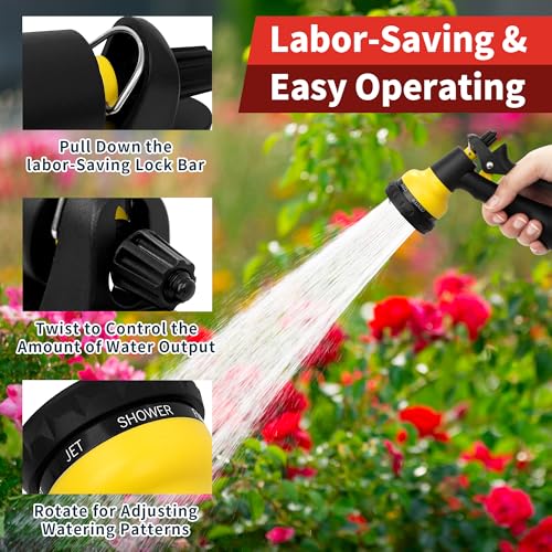 NEXCOVER Garden Hose Nozzle Sprayer - 7 Adjustable Watering Patterns Nozzle for Water Hose, Non-Slip Garden Spray Nozzle for Car Washing, Watering Plants, Pets Showering, Lawns Cleaning, Yellow - color: Yellow