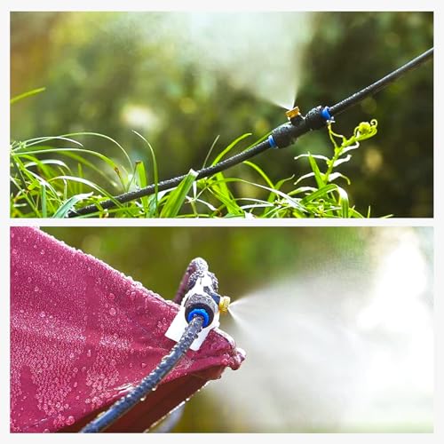 HOMENOTE Misting Cooling System, 42FT(13M) Pre-Assembled Mister Kit | 15 Brass Nozzles & 3/4" Brass Adapter, Cooling Mister for Patio, Backyard, Pets, Garden & Greenhouse - size: 42FT / 13M